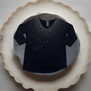 Design History Women S-Medium Black Sparkle Casino Party Blouse Stretch Comfort‎